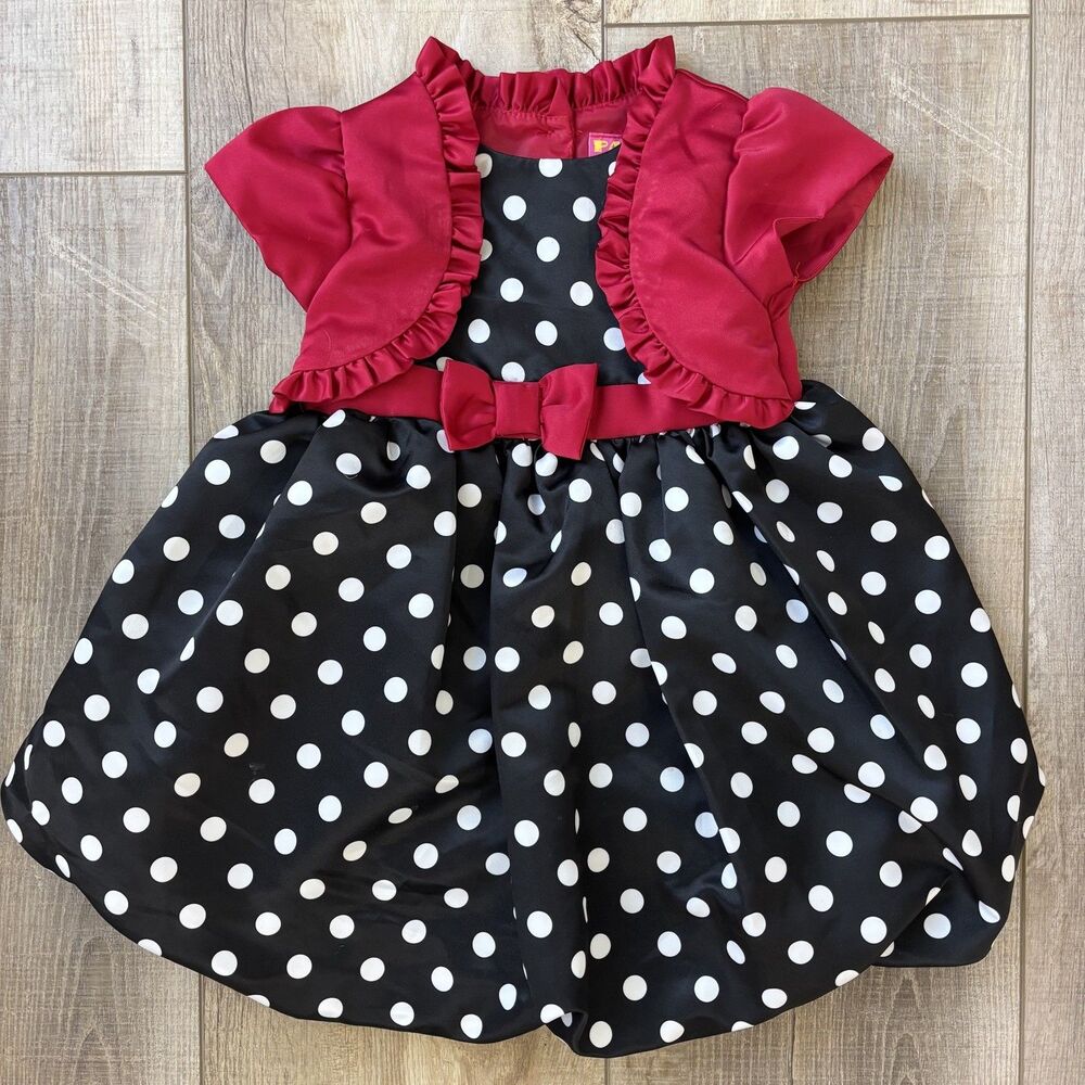 Bench Park Kids Girl Toddler Dress Size 2T Red Black Wedding Event Church Minnie